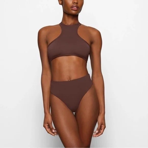 SKIMS Swim High Neck Racerback Top Cocoa Medium - Picture 1 of 7